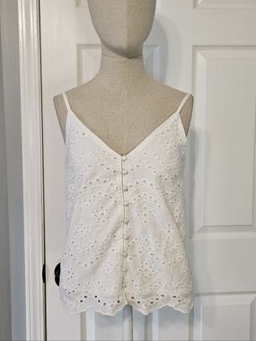 Japna White Eyelet Button-Front Camisole